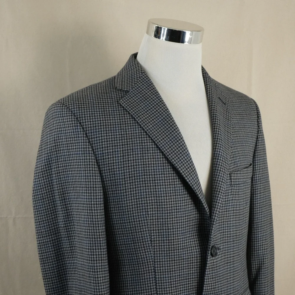 Jos A Bank 40S Sport Coat Wool Gray Blue Houndstooth Two Button Double Vented